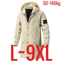 Big Size 9XL Men's Long Trench Coat Hood Fleece Thick Windbreaker Male Autumn Winter Lightweight Plus Large Oversize Hat Zipper