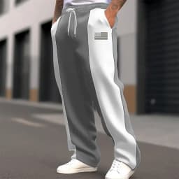 Men's straight-leg pants with a relaxed fit and simple stripe print. Casual wide-leg style. Suitable for teens and adults.