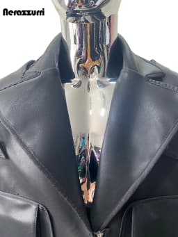 Nerazzurri Spring Autumn Cool Handsome Emo Hard Short Black Pu Leather Jacket Blazer Men with Three-dimensional Pockets Zipper