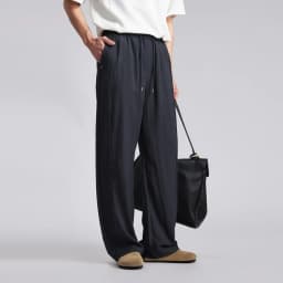 Fashion Men's Lyocell Linen Solid Straight Pants 2026 Summer Loose Side Seam Split Soft Draped Breathable Wide Leg Trousers