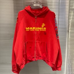 Fake Two Pieces Embroidery Flag Red PROJECT G/R Hole Damaged Zipper Hoodie Men Women Vintage Washed Distressed Loose Pullovers