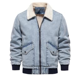 AIOPESON Autumn Winter Fur Collar Jacket for Men Warm Thicken Fleece Men's Jeans Jacket and Coat Casual Fashion Denim Jacket Men