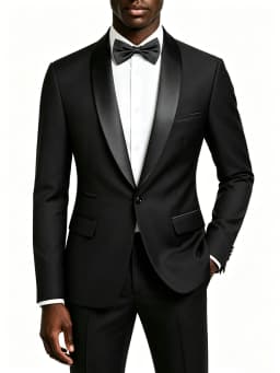 Men's Black Satin Shawl Lapel Tuxedo Suit 2 Pieces, Slim Fit Formal Blazer & Pants for Wedding Party Prom Groom Outfit