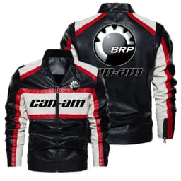 New can-am Contrast PU Leather Jacket Men's Autumn Winter Men High Quality Coat Motorcycle Style Casual Jackets Black Warm