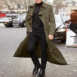 KIDWHXR Autumn Men Trench Coat Turn Down Collar Male Overcoat Simple Solid Mid Length Long Sleeve Man Windbreak Outerwear