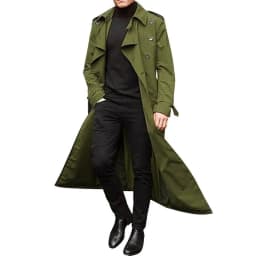 KIDWHXR Autumn Men Trench Coat Turn Down Collar Male Overcoat Simple Solid Mid Length Long Sleeve Man Windbreak Outerwear