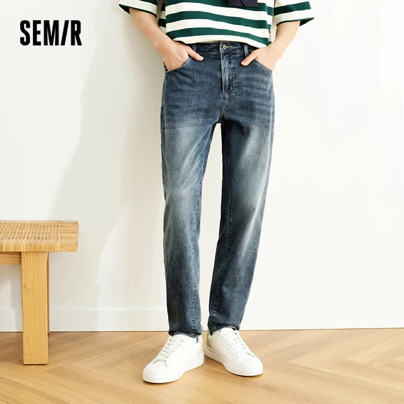 Semir Men Jeans Vintage Washed Elastic Cotton Soft Slim Leg Versatile Fashion 2026 Casual Daily Street Wear