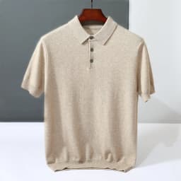 100% Cashmere Short Sleeve Soft Knit Sweater Chic Spring Summer Men's POLO-Neck Pullover Basic Smart Casual Pullover Solid Tops