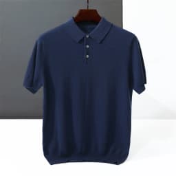 100% Cashmere Short Sleeve Soft Knit Sweater Chic Spring Summer Men's POLO-Neck Pullover Basic Smart Casual Pullover Solid Tops