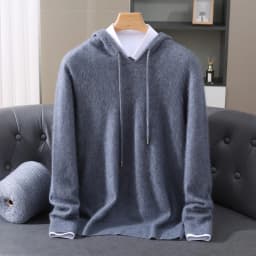 Men's Light Luxury Hooded Pullover Sweater 100% Pure Mink Cashmere Knitted Comfortable Soft Winter Jacket in Various Colors 