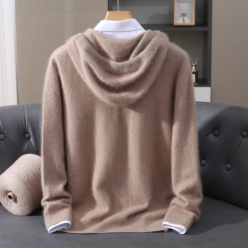 Men's Light Luxury Hooded Pullover Sweater 100% Pure Mink Cashmere Knitted Comfortable Soft Winter Jacket in Various Colors 