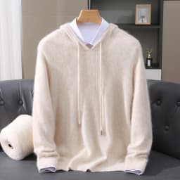 Men's Light Luxury Hooded Pullover Sweater 100% Pure Mink Cashmere Knitted Comfortable Soft Winter Jacket in Various Colors 