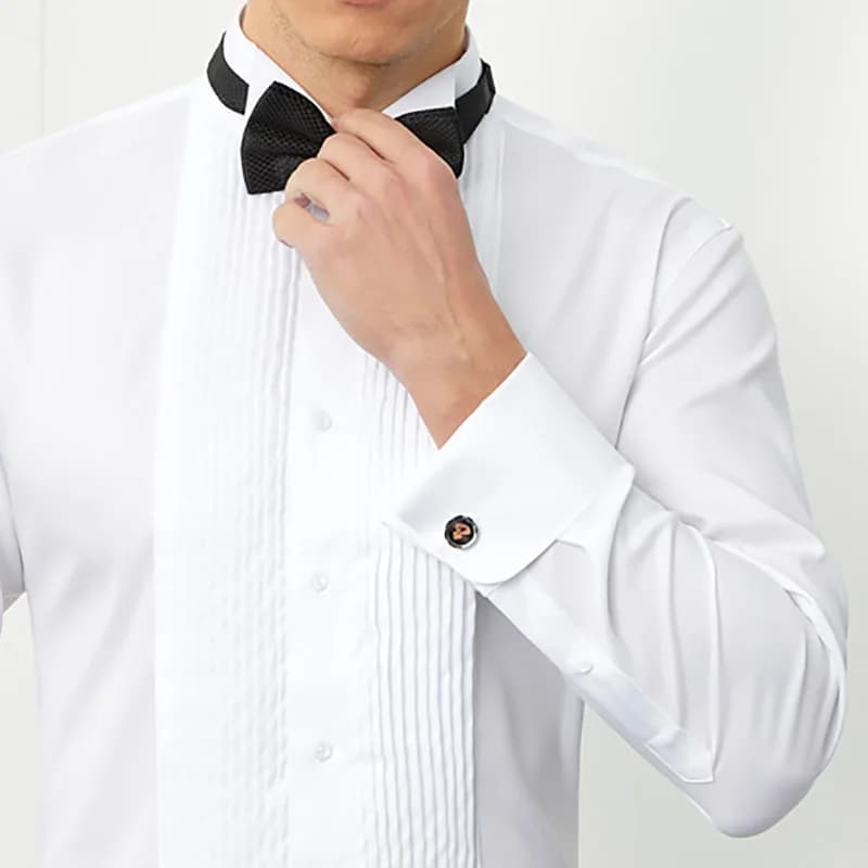 Men's Dress Cufflinks Shirt Pure Cotton Slim Wedding Banquet Wing Collar Formal Men's Bow Tie