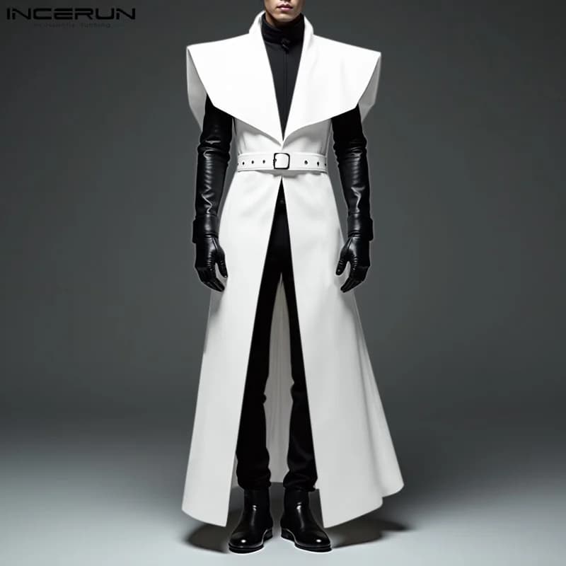 INCERUN Men Long Style Trench Lapel Sleeveless Solid Color Casual Male Cardigan With Belt Streetwear 2026 Fashion Coats S-5XL