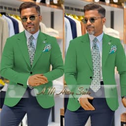 Men's 2 Piece Suit Set with Green Blazer and Navy Pants Slim Fit Formal Business Wedding Dating Prom Party Outfit Custom Tuxedo