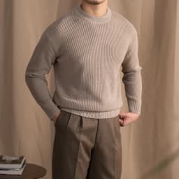 Lusanxian Birthday Leisure Micro-wide Thick Needle Crewneck Knitwear 30% Wool Pullover Long Sleeve Warm Sweater for Men