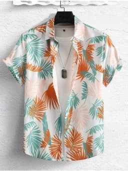 Hawaiian Botanical Flower Print Men's and Women's Short Sleeve Lapel Shirt Seaside Button-Down Shirt Top