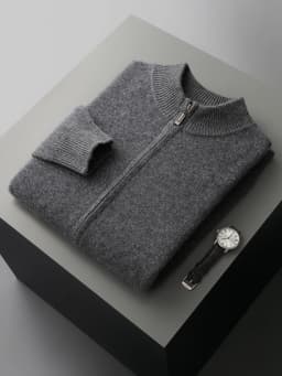 100% Merino Wool Men's Knitwear Cardigans Autumn Winter Thick Zipper Sweater Mock Neck Cashmere Simplicity Comfortable Coat