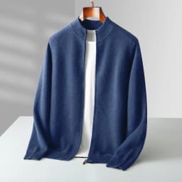 100% Merino Wool Men's Knitwear Cardigans Autumn Winter Thick Zipper Sweater Mock Neck Cashmere Simplicity Comfortable Coat
