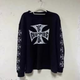 Vintage Distressed Blue West Coast Choppers Waffle Long Sleeve Fading Cross Print Round Neck Tshirts Men Women Oversized Outfit