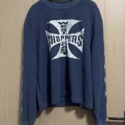 Vintage Distressed Blue West Coast Choppers Waffle Long Sleeve Fading Cross Print Round Neck Tshirts Men Women Oversized Outfit