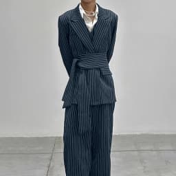 INCERUN Men Striped Sets Elegant Long Sleeve Lace Up Blazer & Pants Two Pieces Sets Streetwear Loose Fashion Casual Men's Suits