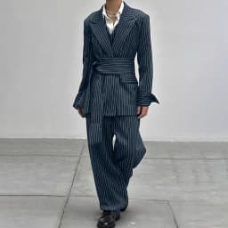INCERUN Men Striped Sets Elegant Long Sleeve Lace Up Blazer & Pants Two Pieces Sets Streetwear Loose Fashion Casual Men's Suits
