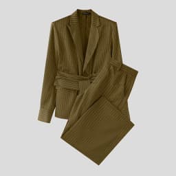 INCERUN Men Striped Sets Elegant Long Sleeve Lace Up Blazer & Pants Two Pieces Sets Streetwear Loose Fashion Casual Men's Suits
