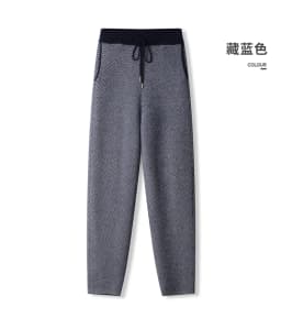 Soft 100% Merino Wool Straight-leg Pants For Men Jacquard Warm Knitted Pants Autumn Winter Thick Bottom Wear