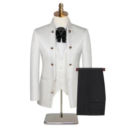 New Chinese-style Jacquard Wedding Host Performance Men's Suits 3pcs Blazer Vest Pants Formal Party Groom Tuxedo