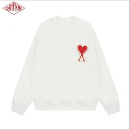 Sweatshirt made of pure cotton with small heart embroidery in macaron color, long sleeved with large heart round neck pullover for autumn and winter
