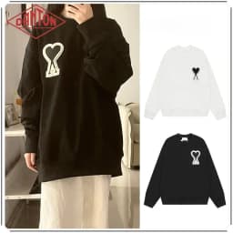 Sweatshirt made of pure cotton with small heart embroidery in macaron color, long sleeved with large heart round neck pullover for autumn and winter