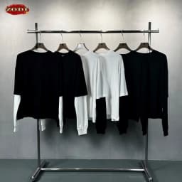 ZODF Fashion Fake 2 Pieces Long Sleeve T Shirt For Man Unisex Loose Fit 280gsm 100% Cotton O Neck T-Shirt Brand Tops HY0062