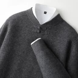 New Men 100% Merino Wool Sweater Long Sleeves Stand-up Collar Pullover Cashmere Soft Disk Buckle Clothing Warm Leisure Men's Top