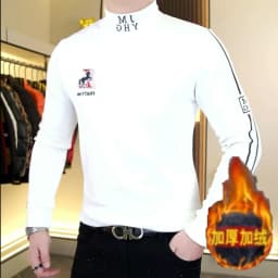 Winter Men's Semi High Neck Long Sleeved T-shirt Double-sided Velvet Thick Warm Tshirts Slim Casual Business Social Base Shirt