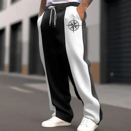 Men's Sweatpants Trousers Straight Leg Sweatpants Drawstring Pocket Color Block Compass Logo Comfort Sports Outdoor Fashion