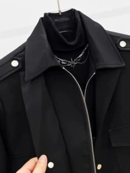 Men Vintage Double-Collar Short Jacket Spring Fall Coat with Zipper & Button Closure Casual Outerwear Techwear Streetwear