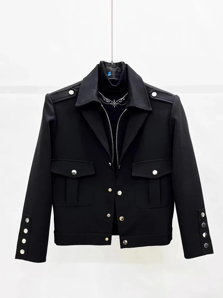 Men Vintage Double-Collar Short Jacket Spring Fall Coat with Zipper & Button Closure Casual Outerwear Techwear Streetwear