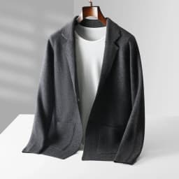 100% Merino Wool Sweater Men's Suit Collar Cardigan Pants Set Smart Casual Knitwear Autumn Winter Solid Coat Top Knit Trousers
