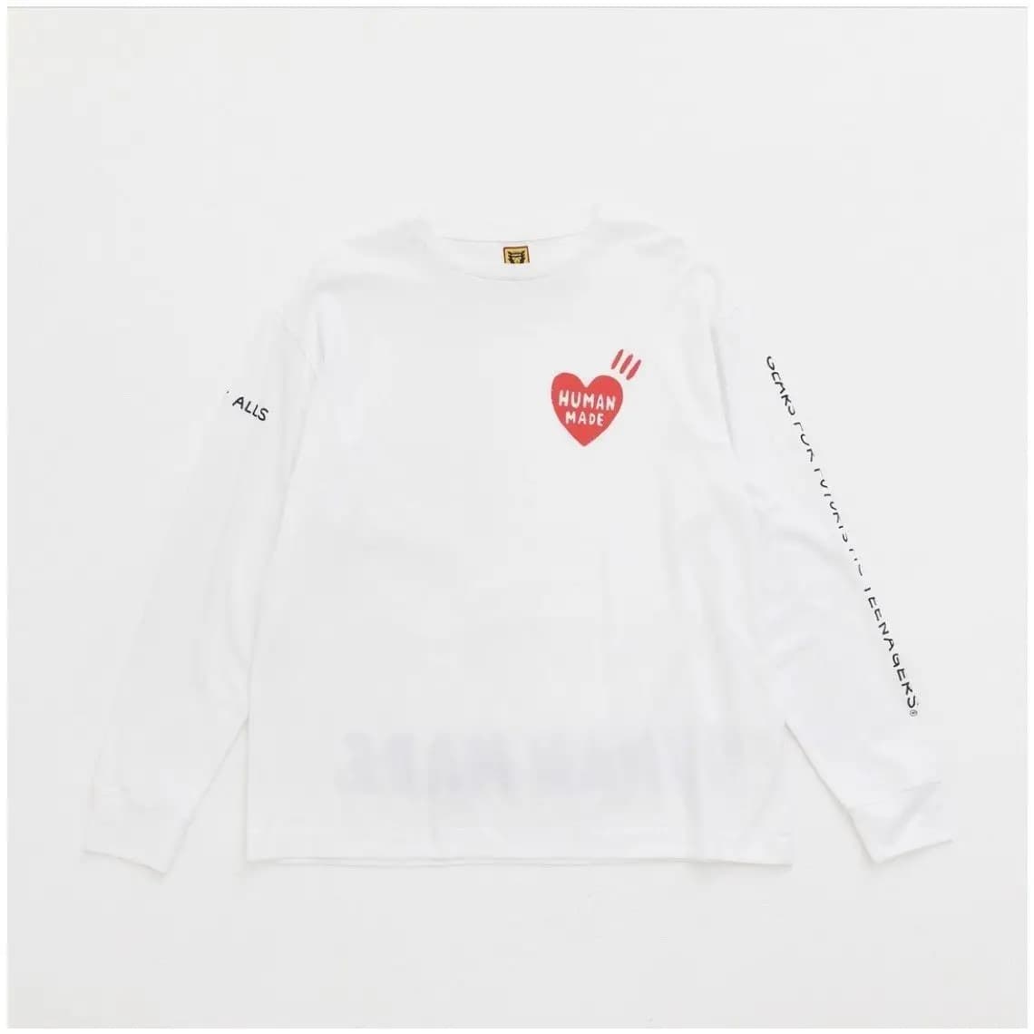 HUMAN MADE Heart Letter Print Long Sleeve T Shirt Crewneck 100% Cotton Unisex
