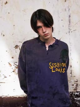 Tear Collar Yellow Print Label SSSAINT LOUIS Sweatshirts Men Women Vintage Washed Hole Damaged Soiled Loose Hoodie Pullovers