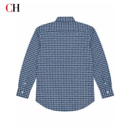 CH Mens Essential Lapel Subtle Letter Embroidery Full Grid Long Sleeve Shirt Office Casual Dual Use Top