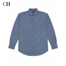 CH Mens Essential Lapel Subtle Letter Embroidery Full Grid Long Sleeve Shirt Office Casual Dual Use Top