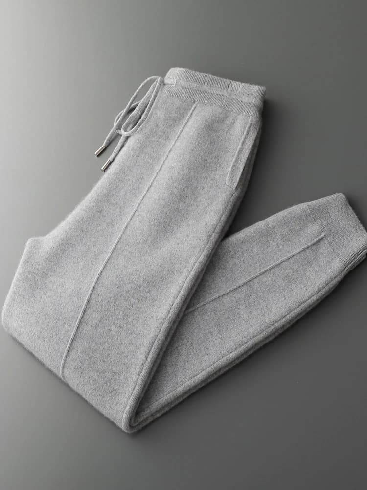 Men's Cashmere Pants Smart Casual Pencil Pants Autumn Winter Thick Soft Warm Trousers 100% Merino Wool Knit Pants Korean Style