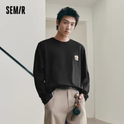 Semir Men Tshirt Long Sleeve Loose Crew Neck Embroidered Detail 2026 Autumn Couple Casual Pullover Everyday Top