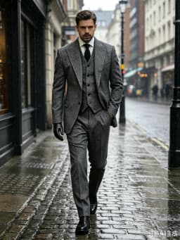 Dark Gray Men‘s Suits 3 Pieces Woolen Tweed Herringbone Business Retro Classic PatternTuxedos for Wedding Blazer Pants Vest