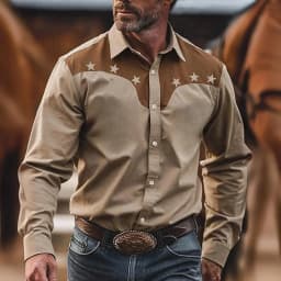 Men's Yellowstone Western Denim Shirt Two-tone patchwork pattern Men's roll-down button top Stylish casual long-sleeved shirt