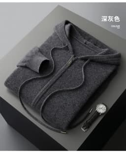 2025 New Men Knitted Plane Hooded Cardigan Cashmere Sweater Zipper Design Pocket Decoration High quality Thick Warmth Hoodie