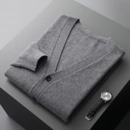YTFidio 100% Wool Men Sweater V-Neck handsome Sweater Botton Warm Soft Solid Cardigan Knitwear Basic 190