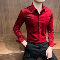 Autumn Rhinestone Shirts Men's Long-sleeved 2025 High-quality Hairstylist Casual Business Shirt Slim Social Party Tuxedo Blouse